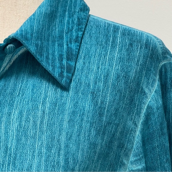 Rococo Sand Vita Long Bell Sleeves Button Down Teal Shirt Size Small - Picture 3 of 13